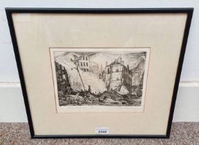 IAN FLEMING - (ARR) BLITZ, MARYHILL SIGNED IN PENCIL FRAMED ETCHING - 2/20 17.5 X 22.