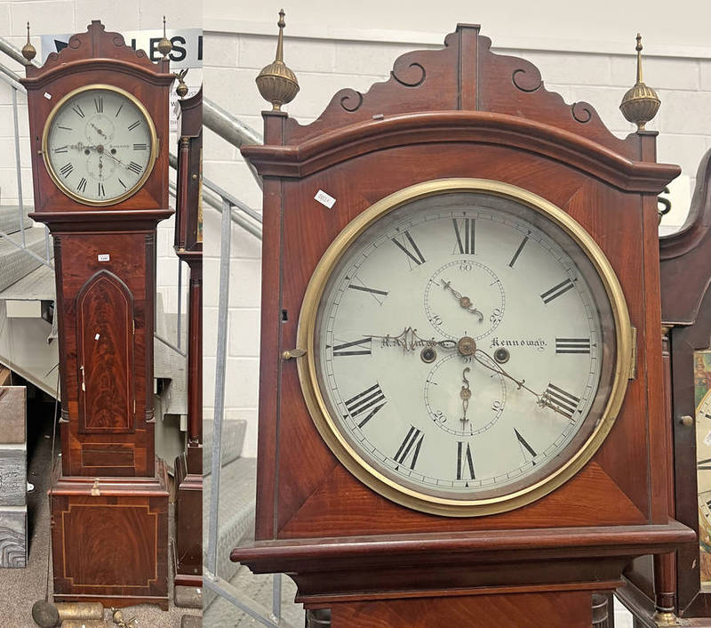 19TH CENTURY MAHOGANY LONG CASE CLOCK WITH CIRCULAR DIAL SIGNED R ADAMSON,