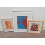 MARGARET PITT, 3 FRAMED ABSTRACT PICTURES, DIETY, FRAMED ARTISTS PROOF ETCHING, SIGNED IN PENCIL,