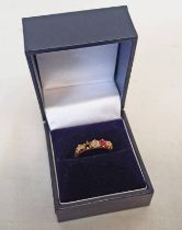 5 STONE RUBY & DIAMOND SET RING MARKED 18K ( ONE RUBY DEFICIENT)