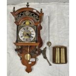 MAHOGANY CASED WALL CLOCK WITH 2 WEIGHTS