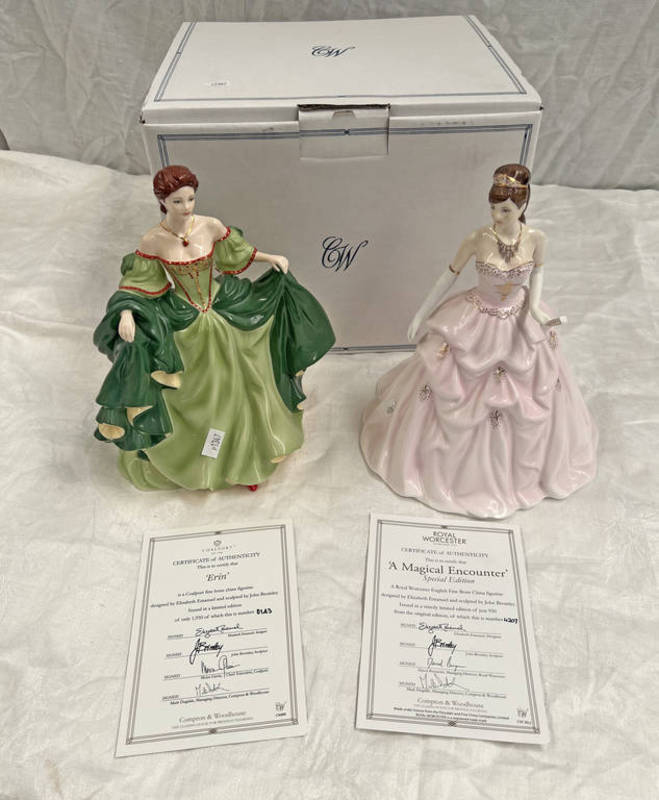 COALPORT PORCELAIN FIGURE ERIN WITH CERTIFICATE & BOX & ROYAL WORCESTER FIGURES A MAGICAL ENCOUNTER