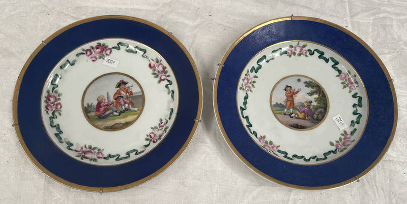 2 CONTINENTAL PORCELAIN PLATES WITH CROSS SWORDS MARKS.