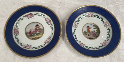 2 CONTINENTAL PORCELAIN PLATES WITH CROSS SWORDS MARKS.