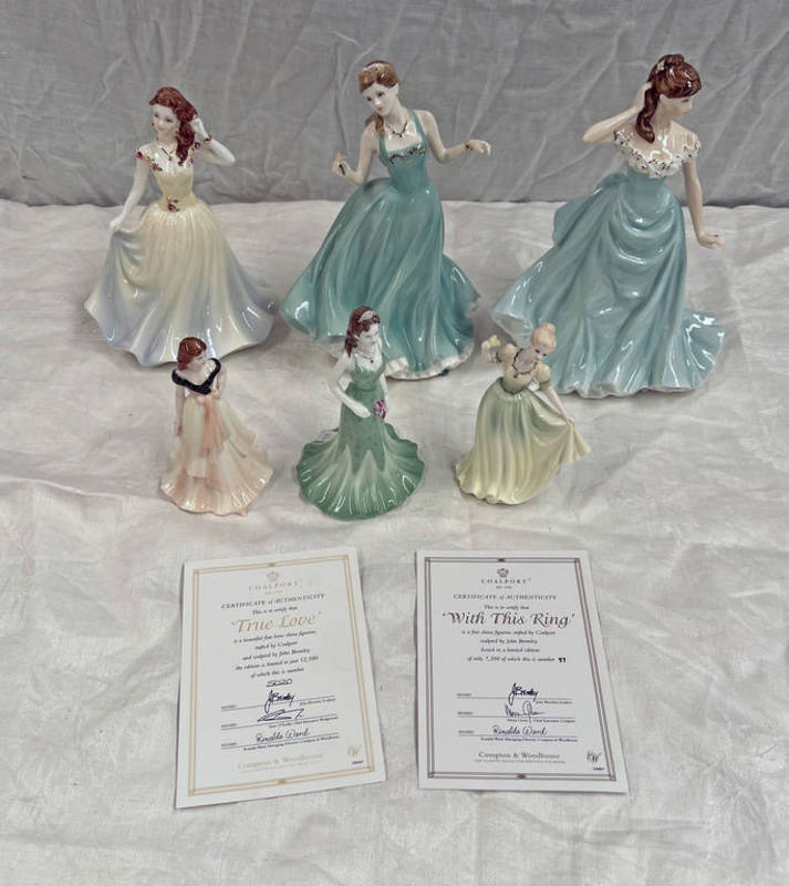 4 COALPORT FIGURES TRUE LOVE WITH CERTIFICATE WITH THIS RING, ISLA & DEBUTANTE JANINE,