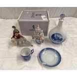 ROYAL COPENHAGEN CUP & SAUCER & DECANTER LLADRO FIGURE OF GIRL WITH DOG & CLOWN WITH BALL