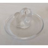 LALIQUE CIRCULAR GLASS SWAN DISH ENGRAVED TO BASE IN SCRIPT LALIQUE FRANCE,