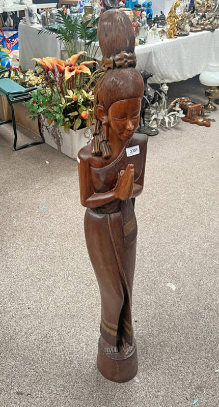 CARVED HARDWOOD FIGURE OF AN EASTERN LADY,