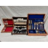 OAK CASED PART CANTEEN OF SILVER PLATED CUTLERY, OAK CASED CANTEEN OF CHROME CUTLERY,