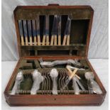 MAHOGANY CASED PART CANTEEN OF SILVER PLATED CUTLERY