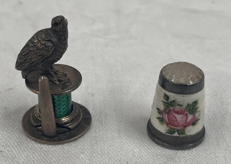 SILVER ENAMEL PHEASANT LONDON 1913 ENAMELLED THIMBLE