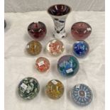 CAITHNESS GLASS PAPER WEIGHT & VARIOUS OTHER PAPER WEIGHTS & CUT GLASS LATE 19TH EARLY 20TH CENTURY