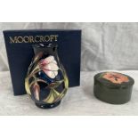 MOORCROFT VASE & MOORCROFT LIDDED BOX