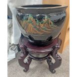 LARGE ORIENTAL BOWL ON STAND,