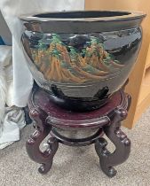 LARGE ORIENTAL BOWL ON STAND,