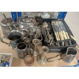 LARGE SELECTION SILVER PLATED CUTLERY, 3 PIECE SILVER PLATED TEASETS,