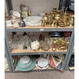 LARGE SELECTION OF BRASSWARE, CUT GLASS, PORCELAIN DINNERWARE, CRESTED SPOONS,