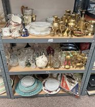 LARGE SELECTION OF BRASSWARE, CUT GLASS, PORCELAIN DINNERWARE, CRESTED SPOONS,