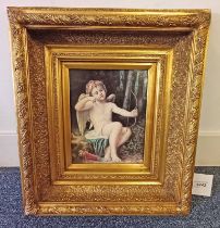 GILT FRAMED PICTURE OF CHERUB WITH BOW 24 X 19 CM Condition Report: 7 1/2 x 9 1/2