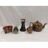 SELECTION OF 19TH CENTURY SCOTTISH POTTERY INCLUDING BOWL STAMPED DUNMORE, MONEY BANK, TEAPOT ETC.