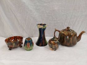 SELECTION OF 19TH CENTURY SCOTTISH POTTERY INCLUDING BOWL STAMPED DUNMORE, MONEY BANK, TEAPOT ETC.