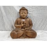 CARVED HARDWOOD SEATED BHUDDHA,