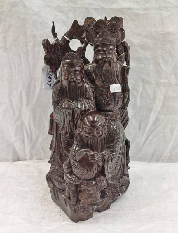 EASTERN CARVED HARDWOOD FIGURE GROUP,