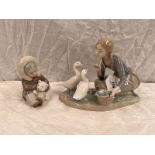 LLADRO FIGURE GROUP 'FEEDING THE GEESE' & 'BOY WITH WHITE BEAR'