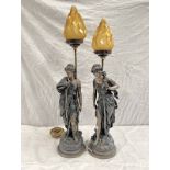 PAIR OF METAL CLASSICAL LADY TABLE LAMPS,