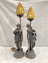 PAIR OF METAL CLASSICAL LADY TABLE LAMPS,