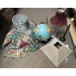 SELECTION OF TABLE LAMPS, GLOBE LIGHT, TAPESTRY ETC.