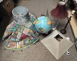 SELECTION OF TABLE LAMPS, GLOBE LIGHT, TAPESTRY ETC.