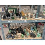 LARGE SELECTION OF SYLVAC & OTHER PORCELAIN DOGS ON 2 SHELVES