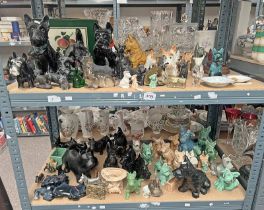 LARGE SELECTION OF SYLVAC & OTHER PORCELAIN DOGS ON 2 SHELVES