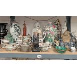 EXCELLENT SELECTION OF ORIENTAL WARE INCLUDING VASES, FIGURES, TEAWARE, MALACHITE BOWL,