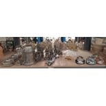 GOOD SELECTION OF METAL FIGURINES, VARIOUS CUTLERY, VARIOUS SILVER PLATED WARE,