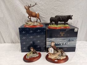 4 BORDER FINE ARTS FIGURE GROUPS, IN RED STAG, ABERDEEN ANGUS COW & CALF, HIGH & DRY ETC.