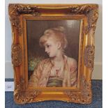 GILT FRAMED PICTURE OF YOUNG LADY 39 X 29 CM