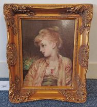 GILT FRAMED PICTURE OF YOUNG LADY 39 X 29 CM
