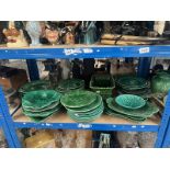 EXCELLENT SELECTION OF GREEN WEDGWOOD AND OTHER GREEN POTTERY PLATES ,