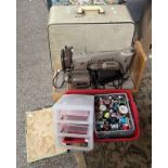 CASED SEWING MACHINE & VARIOUS THREAD
