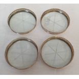 SET OF 4 DISHES MARKED STERLING WITH PIERCED DECORATION & GLASS BASES