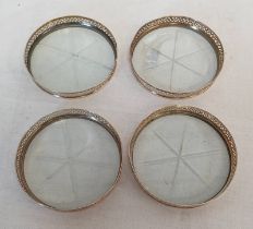 SET OF 4 DISHES MARKED STERLING WITH PIERCED DECORATION & GLASS BASES