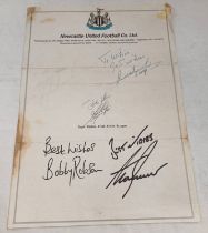 VARIOUS AUTOGRAPHS FROM NEWCASTLE UNITED FOOTBALL CLUB INCLUDING BOBBY ROBSON, KEVIN KEEGAN,
