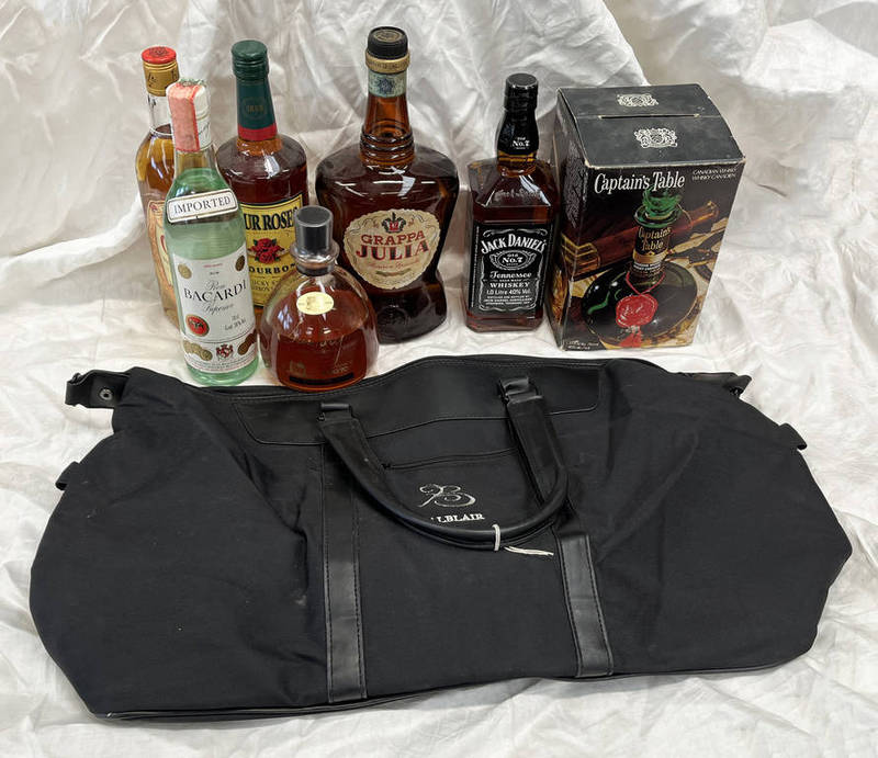 SELECTION OF WHISKY ETC TO INCLUDE JACK DANIELS, CAPTAINS TABLE CANADIAN WHISKY, FOUR ROSES ETC.