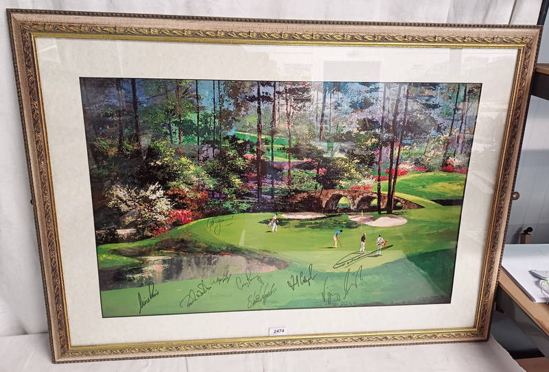 FRAMED NATIONAL AUGUSTA GOLF PRINT WITH SIGNATURES OF NICK PRICE, VIJAY SINGH,