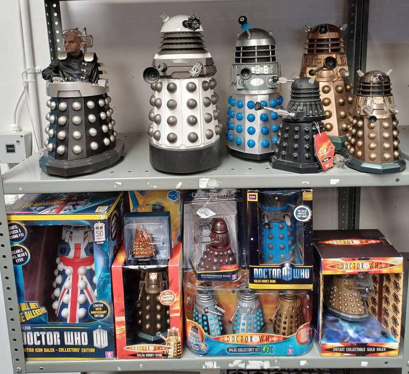 VARIOUS DOCTOR WHO DALEKS INCLUDING 50TH ANNIVERSARY BRITISH ICON DALEK, DALEK MONEY BANK,