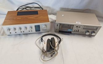 WHARFEDALE LINTON AMPLIFIER MK2 TOGETHER WITH SHARP RT-10 CASSETTE DECK AND HEADPHONES