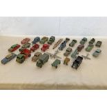 SELECTION OF PLAYWORN DINKY TOYS MODEL VEHICLES INCLUDING 1 TON ARMY TRUCK, MORRIS OXFORD,