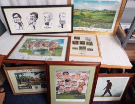 SELECTION OF VARIOUS GOLFING RELATED FRAMED PRINTS .